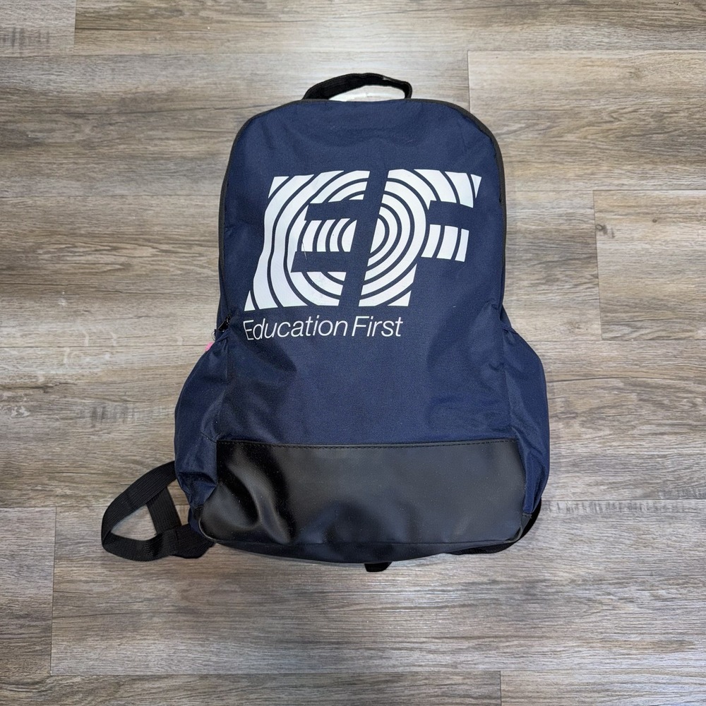 Education First (ET) Navy Blue Backpack Large EF Logo Adjustable Straps 18"